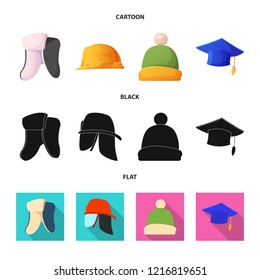 Isolated object of headgear and cap logo. Set of headgear and accessory stock vector illustration.