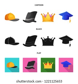 Isolated object of headgear and cap logo. Collection of headgear and accessory vector icon for stock.