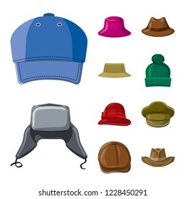 Isolated object of headgear and cap logo. Set of headgear and accessory vector icon for stock.