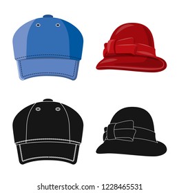 Isolated object of headgear and cap logo. Collection of headgear and accessory stock symbol for web.