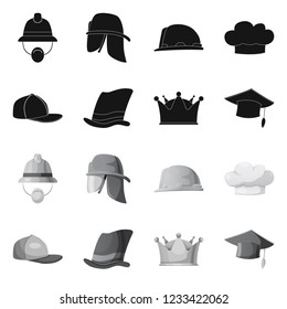 Isolated object of headgear and cap logo. Set of headgear and accessory stock symbol for web.