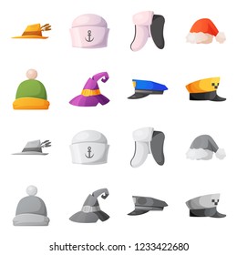 Isolated object of headgear and cap logo. Set of headgear and accessory stock vector illustration.