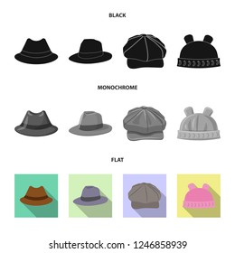Isolated object of headgear and cap logo. Set of headgear and accessory stock vector illustration.