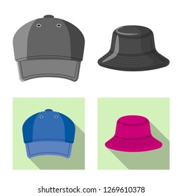 Isolated object of headgear and cap logo. Collection of headgear and accessory stock vector illustration.