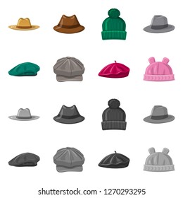 Isolated object of headgear and cap logo. Set of headgear and accessory vector icon for stock.