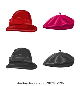 Isolated object of headgear and cap logo. Collection of headgear and accessory stock vector illustration.