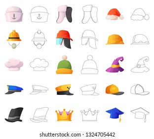 Isolated object of headgear and cap logo. Set of headgear and headwear vector icon for stock.