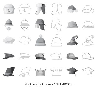 Isolated object of headgear and cap logo. Set of headgear and headwear vector icon for stock.