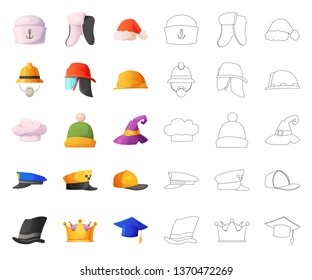 Isolated object of headgear and cap logo. Set of headgear and headwear vector icon for stock.