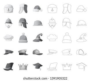 Isolated object of headgear and cap logo. Set of headgear and headwear vector icon for stock.