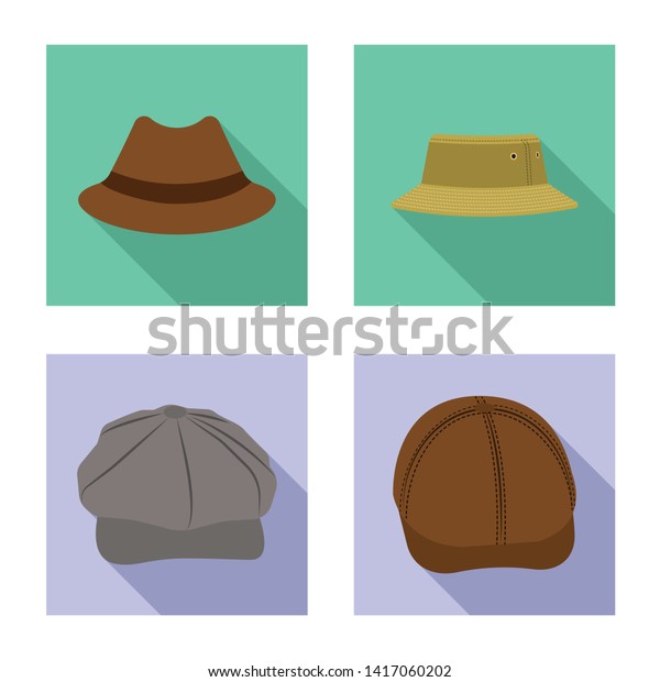 Isolated object of headgear
and cap logo. Set of headgear and accessory stock vector
illustration.