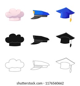 Isolated object of headgear and cap sign. Set of headgear and accessory vector icon for stock.