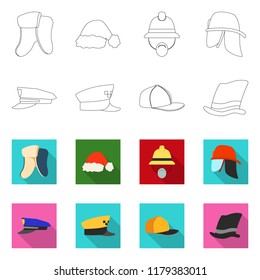 Isolated object of headgear and cap sign. Collection of headgear and accessory stock vector illustration.
