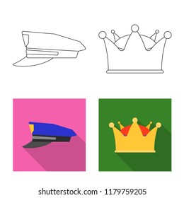Isolated object of headgear and cap sign. Set of headgear and accessory vector icon for stock.