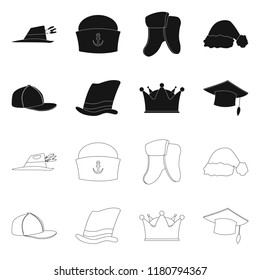 Isolated object of headgear and cap sign. Set of headgear and accessory vector icon for stock.