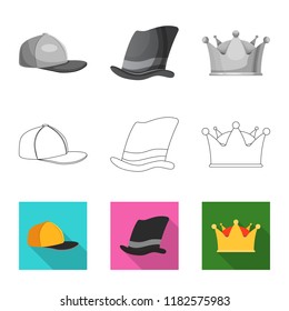 Isolated object of headgear and cap sign. Set of headgear and accessory stock symbol for web.