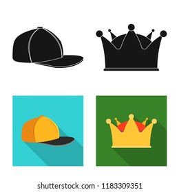 Isolated object of headgear and cap sign. Collection of headgear and accessory vector icon for stock.