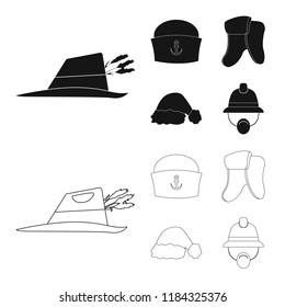 Isolated object of headgear and cap sign. Set of headgear and accessory stock symbol for web.