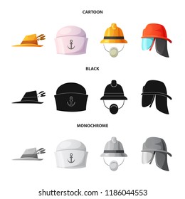 Isolated object of headgear and cap sign. Collection of headgear and accessory stock symbol for web.