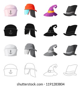 Isolated object of headgear and cap sign. Collection of headgear and accessory vector icon for stock.