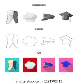Isolated object of headgear and cap sign. Set of headgear and accessory vector icon for stock.