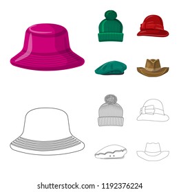 Isolated object of headgear and cap sign. Set of headgear and accessory stock symbol for web.