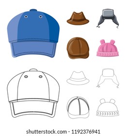 Isolated object of headgear and cap sign. Set of headgear and accessory stock symbol for web.