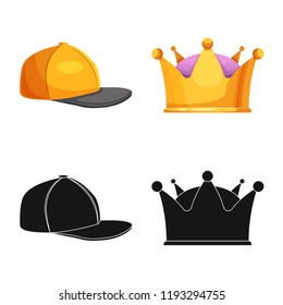 Isolated object of headgear and cap sign. Collection of headgear and accessory stock symbol for web.