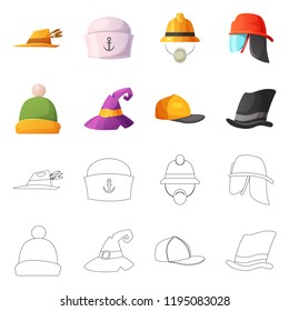Isolated object of headgear and cap sign. Collection of headgear and accessory stock vector illustration.