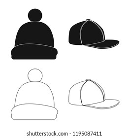 Isolated object of headgear and cap sign. Set of headgear and accessory stock symbol for web.