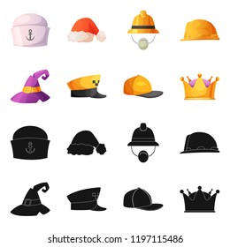 Isolated object of headgear and cap sign. Set of headgear and accessory stock vector illustration.