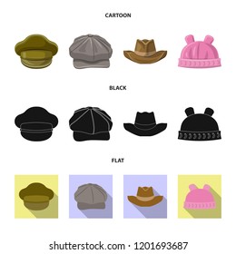 Isolated object of headgear and cap sign. Collection of headgear and accessory stock vector illustration.