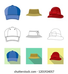 Isolated object of headgear and cap sign. Set of headgear and accessory stock symbol for web.