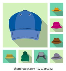 Isolated object of headgear and cap sign. Collection of headgear and accessory stock vector illustration.