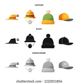 Isolated object of headgear and cap sign. Set of headgear and accessory vector icon for stock.