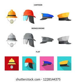 Isolated object of headgear and cap sign. Set of headgear and headwear stock vector illustration.