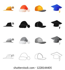 Isolated object of headgear and cap sign. Set of headgear and headwear stock vector illustration.