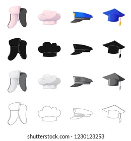 Isolated object of headgear and cap sign. Collection of headgear and accessory vector icon for stock.