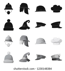 Isolated object of headgear and cap sign. Collection of headgear and accessory stock vector illustration.