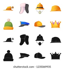 Isolated object of headgear and cap sign. Collection of headgear and accessory stock vector illustration.
