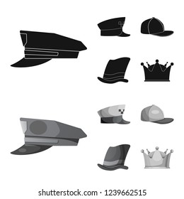 Isolated object of headgear and cap sign. Set of headgear and accessory stock vector illustration.