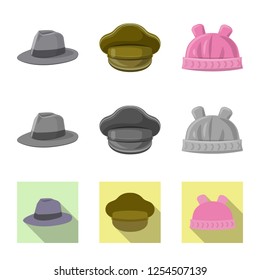 Isolated object of headgear and cap sign. Collection of headgear and accessory vector icon for stock.