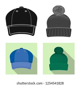 Isolated object of headgear and cap sign. Collection of headgear and accessory stock symbol for web.