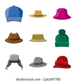 Isolated object of headgear and cap sign. Set of headgear and accessory stock vector illustration.