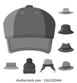 Isolated object of headgear and cap sign. Set of headgear and accessory stock vector illustration.