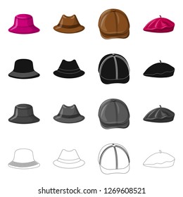 Isolated object of headgear and cap sign. Set of headgear and accessory stock symbol for web.