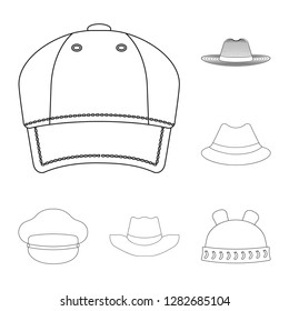Isolated object of headgear and cap sign. Collection of headgear and accessory stock symbol for web.