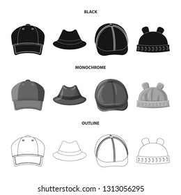 Isolated object of headgear and cap sign. Set of headgear and accessory stock symbol for web.