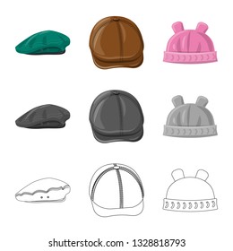 Isolated object of headgear and cap sign. Set of headgear and accessory stock vector illustration.