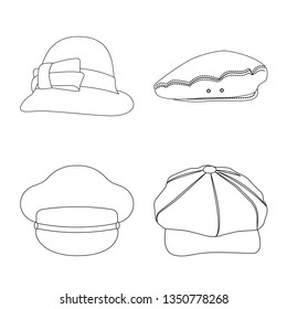 Isolated object of headgear and cap sign. Collection of headgear and accessory stock symbol for web.